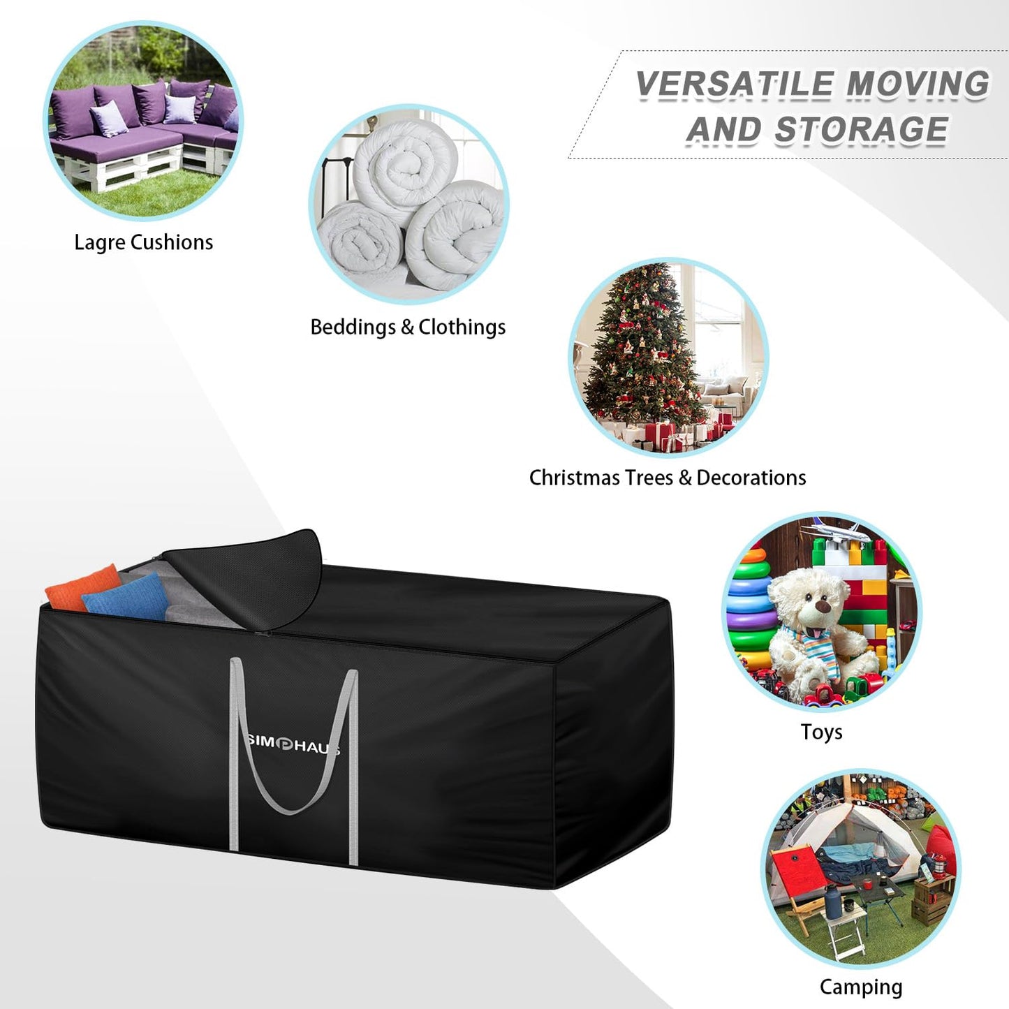 SIMPHAUS Storage Bags for Garden Cushions,Garden Furniture Cushion Storage Bag for Camping Mattress Blanket,Christmas Tree Storage Bag with Carry Handle,Anti UV 420D Oxford Fabric 150x60x80cm