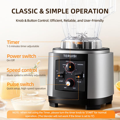 TERUISI 210 Oz / 6 L Commercial Blender, Heavy Duty Industrial Blender with Adjustable Speed & Timer Function, 2200W Countertop Blender with 23000RPM for Ice Crushing, Frozen Drinks, Milkshakes, Puree