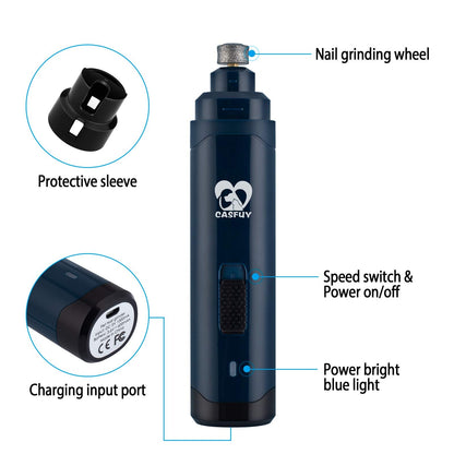 Casfuy Dog Nail Grinder Upgraded - Professional 2-Speed Electric Rechargeable Pet Nail Trimmer Painless Paws Grooming & Smoothing for Small Medium Large Dogs & Cats