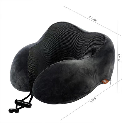 Memory Foam Travel Pillow, Neck Pillow with 360-Degree Head Support, Comfortable and Lightweight, Ideal for Sleeping on Airplane, Car, Train, Bus and Home Use, Comes with Storage Bag (Black)