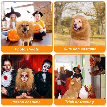 Vivifying Lion Mane Wig, Adjustable Pet Costume with Ears for Dog (Brown)