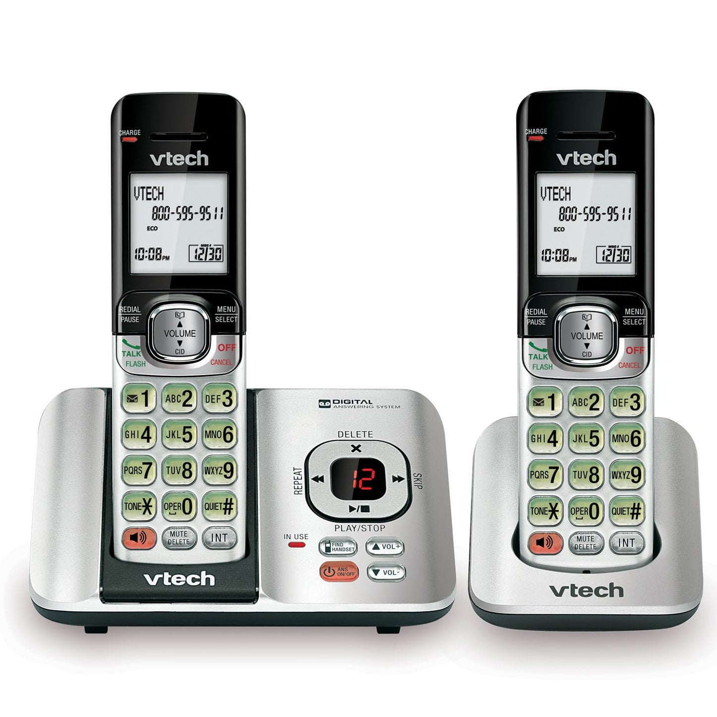 VTech CS6719-2 2-Handset Cordless Phone with Caller ID/Call Waiting, Handset Intercom & Backlit Display/Keypad, Silver