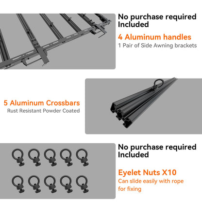 Titan Series Heavy Duty | Roof Rack for 4th Generation Compatible with only 2024, 2025, 2026 Tacoma/TRD Pro Version Double Cab 4 Door Pickup | with Handle/Side Awning Stand | No Drilling Installation