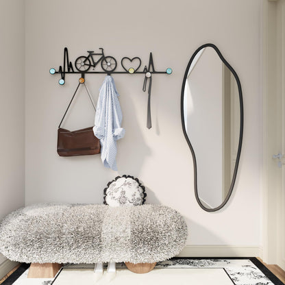AORCUSHI 7-Hook Wall Mounted Coat Rack, Creative Note & Bicycle Design with Natural Seashell Decor, Heavy Duty Entryway Hanger for Hallway, Wall Decoration Bedroom, Includes Hardware and Adhesive
