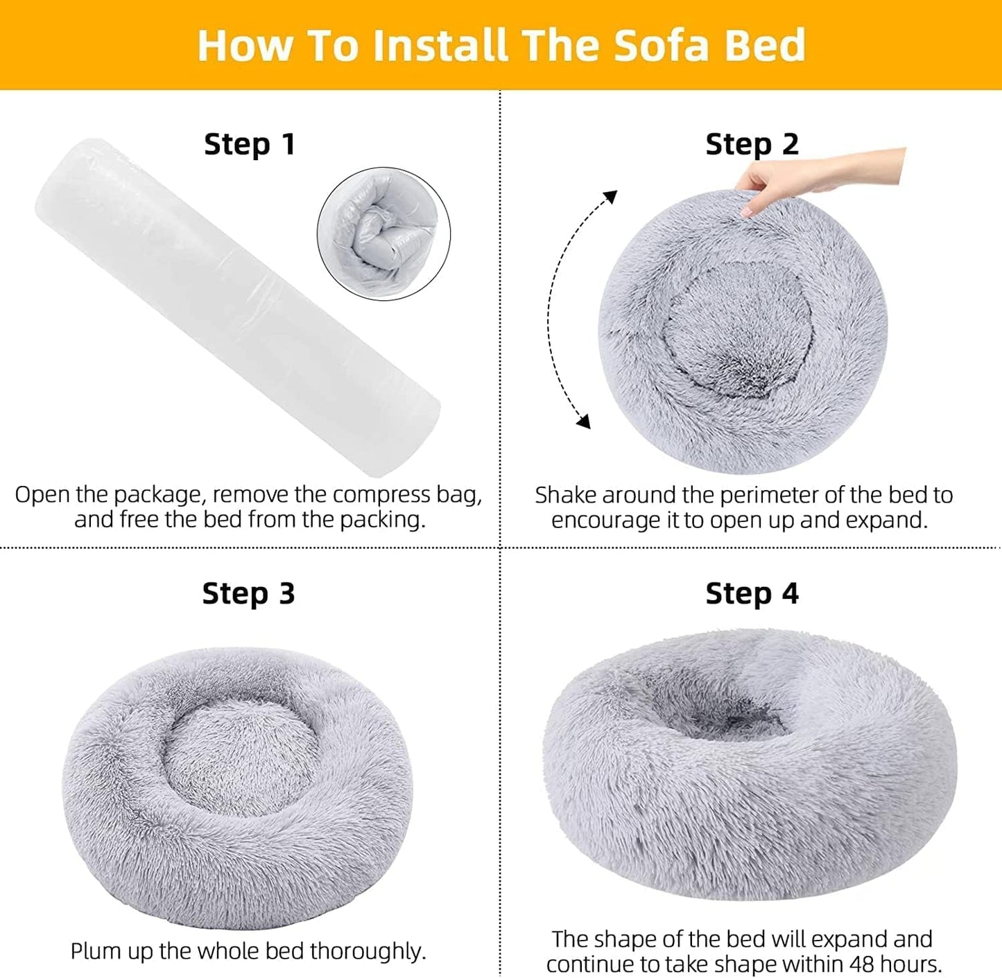 TOHDNC Cat Dog Bed Round 50 cm, Calming Fluffy Plush Cat Bed Anti Anxiety Cozy Donut Pet Bed Cuddler with Non-Slip Bottom Small Medium Dogs and Cats