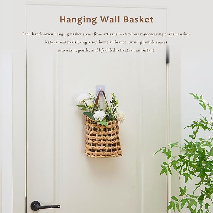 Wall Hanging Basket Decorative Boho Mounted Organizer Dried Flower Plants Front