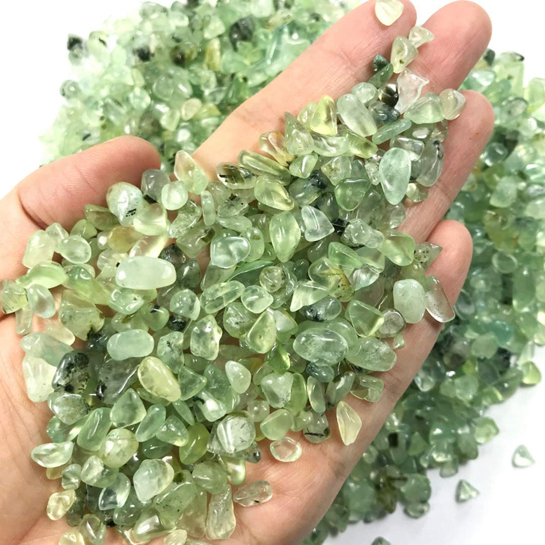 IMALY Prehnite Tumbled Chips Stone Polished Crushed Healing Crystal Quartz Pieces Irregular Shaped Stones for Home Decorative Stones Vases Plants Succulents 0.5lb