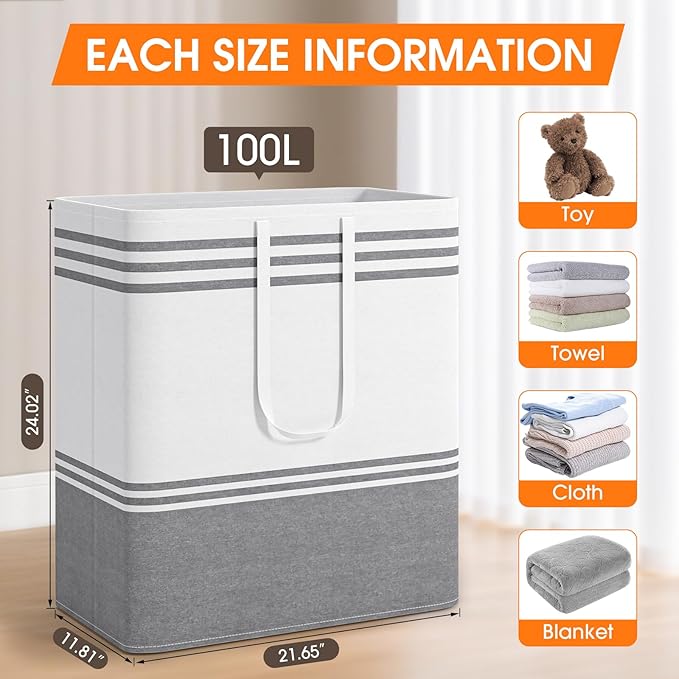 4 Pack Large Laundry Baskets, Laundry Hampers, Freestanding Waterproof