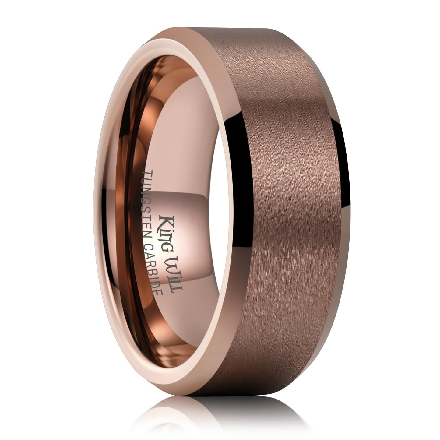 King Will Brown Basic Tungsten Rings For Men 8mm Wedding Band Polished Edge Brushed Matte Promise Ring Comfort Fit, Size 14