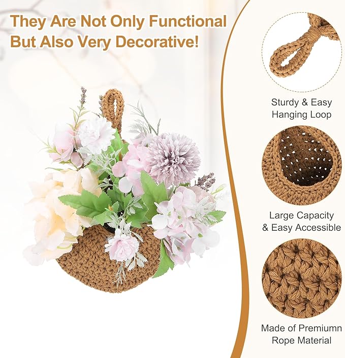 uxcell Hanging Fruit Baskets for Kitchen, Hand-Woven Wall Hanging Storage Jute