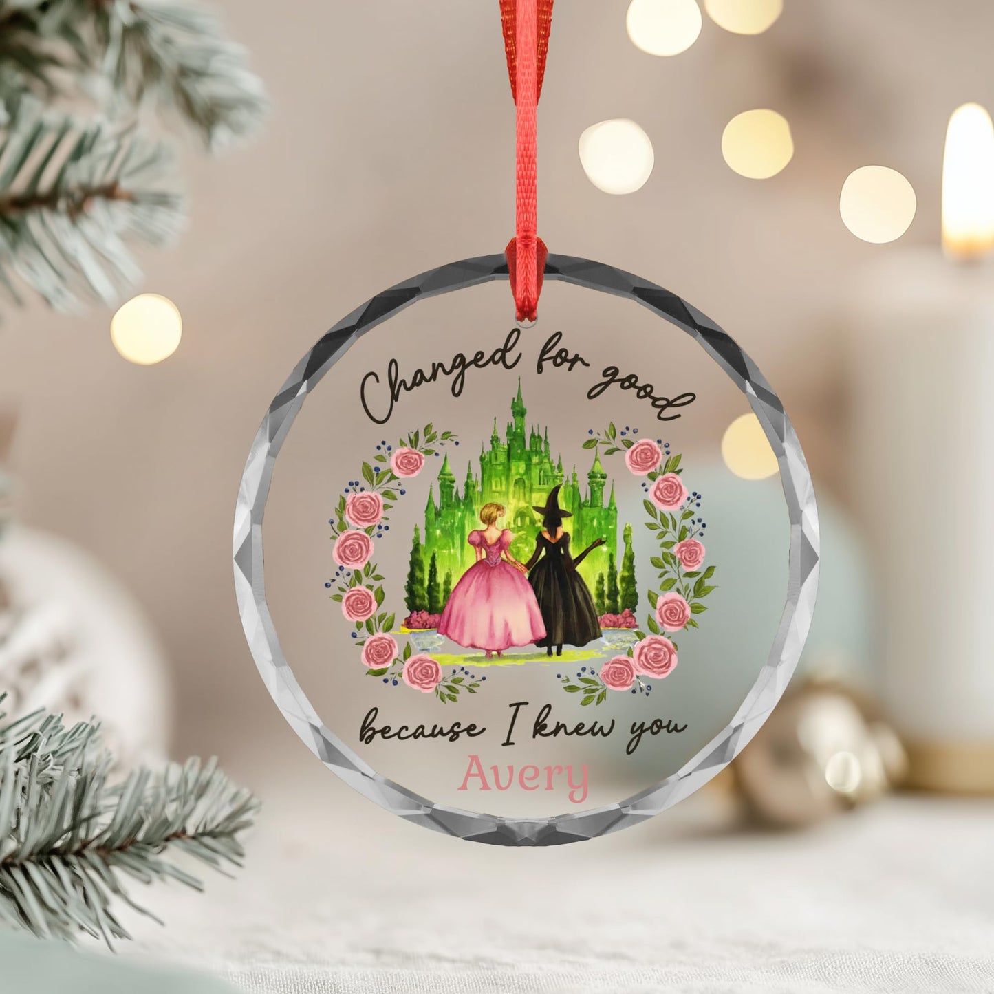 Wicked Christmas Glass Ornament, Elphaba Glinda Ornament, Change for Good, Friendship Broadway Wicked Musical (Ceramic, 1)