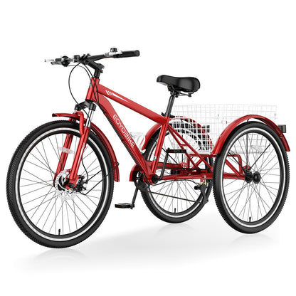 Slsy Adult Mountain Tricycle, 7 Speed Three Wheel Bike, 24/26 Inch Adults Trikes for Seniors with Shopping Basket, Exercise Men's Women's Tricycles