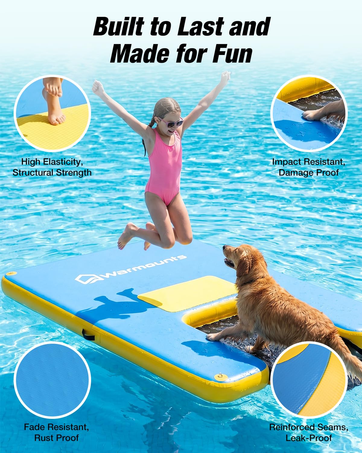 Inflatable Floating Dock with Dog Boat Ramp, Non-Slip Water Hammock, 700lbs Capacity Floating Mat Raft River Lake Pool Ocean Floats for Adults Dogs, Includes Pump Bag Traction Rope