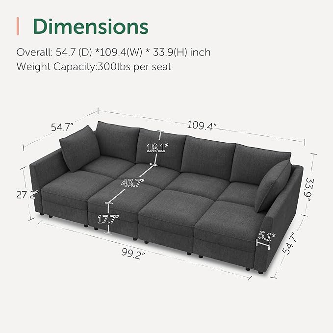 HONBAY Modular Sofa Sectional Sleeper Couch