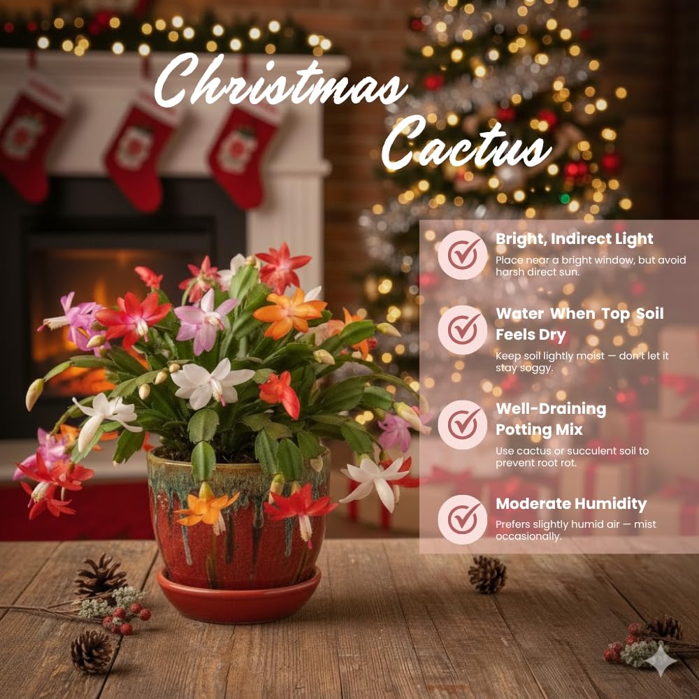2 Red Christmas Cactus Plants, Thanksgiving Cactus 3-6 Inch Tall, Winter Succulents Flowers Container Hanging Basket Indoor Outdoor Planting
