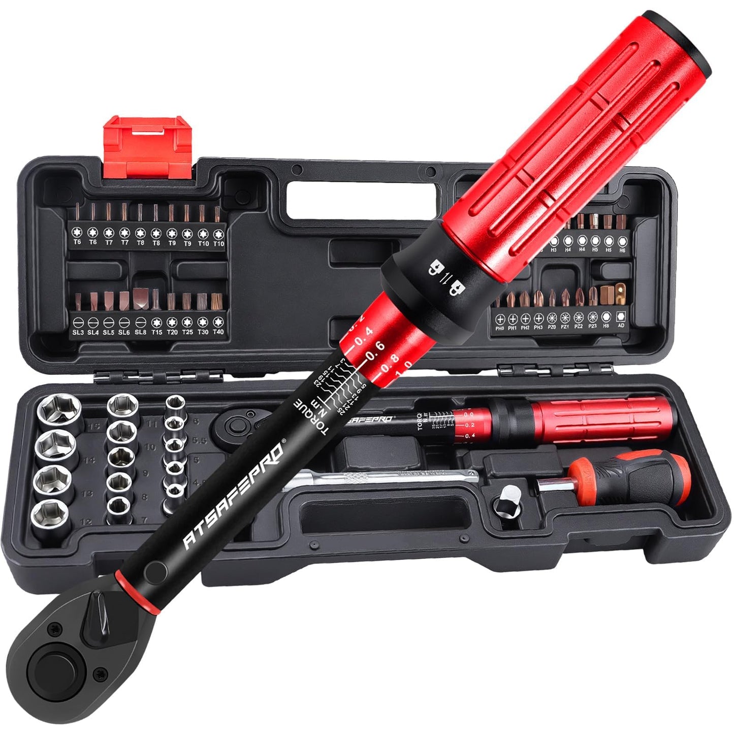 ATsafepro Bike Torque Wrench Set 1/4 Inch,3-25Nm, 61 Piece Magnetic Ratchet Screwdriver Set,Small Torque Wrench with Bits and Extension Rod for Bicycle Maintenance, DIY