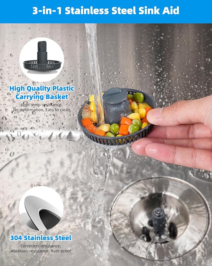 Hibbent 2 Pack Upgraded 3 in 1 Kitchen Sink Drain Strainer and Stopper Combo