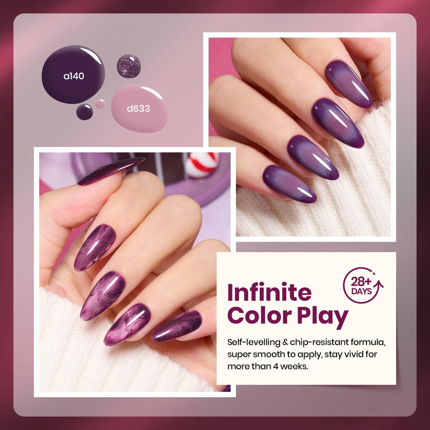 Beetles Cat Eye Gel Nail Polish Set, 6 Summer Colors Pastel Shimmer Glitter Gel Polish Kit Soak Off LED UV Curing Requires Pink Red Blue Orange Green Purple Velvet Gel with Magnet Gift for Women