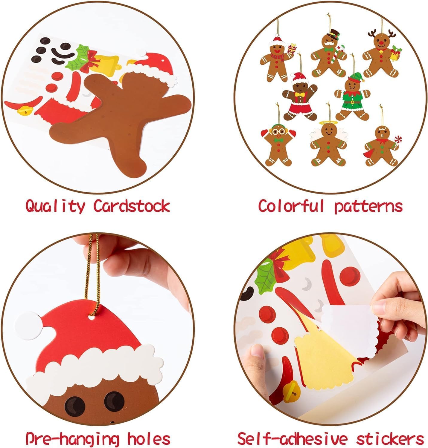 Haooryx 61PCS Xmas Gingerbread Craft for Kids Arts and Crafts DIY Ornaments Make Your Own Xmas Gingerbread Man Sticker Tree Home Decor