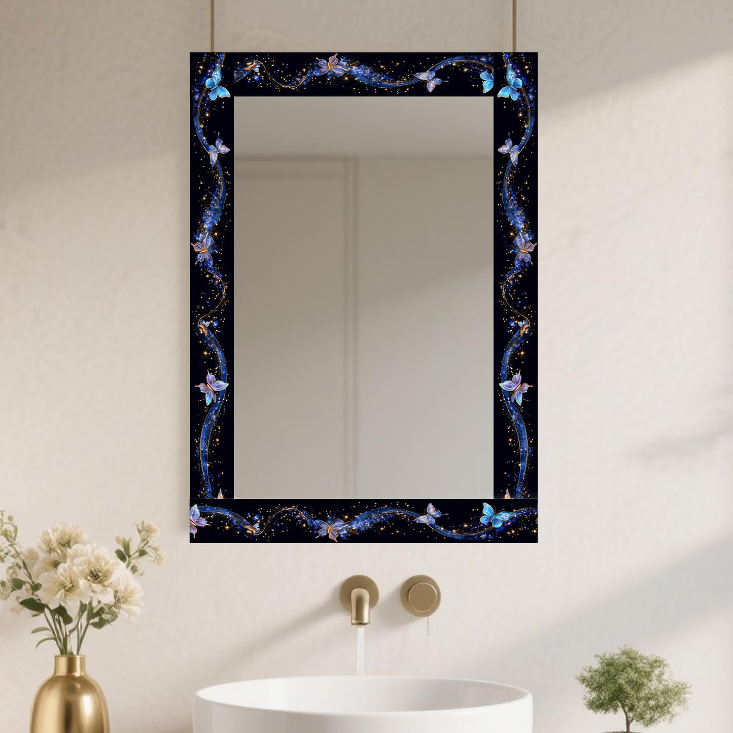 Nuxovilar Wallpaper Border Peel and Stick 3.94x16.4Ft PVC Removable Self-Adhesive Bathroom Kitchen Living Room (Starry Night Butterfly Ribbon Pattern)