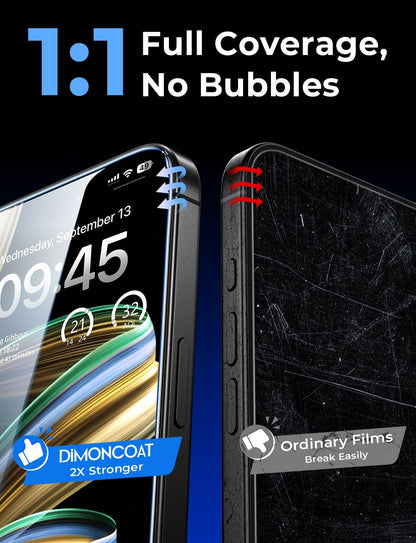 DIMONCOAT 4-PACK TOP 9H+ Glass for iPhone 15 Pro Privacy Screen Protector [Auto Alignment Kit] [10X Military Protection] UNBREAK Tempered Glass Film for iPhone 15 Pro 6.1 inch [Case Friendly]