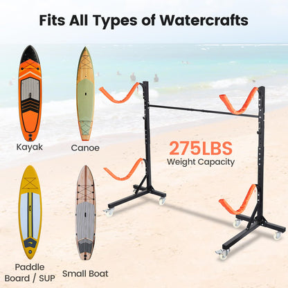Neorexon Freestanding Kayak Storage Rack, Adjustable Kayak Racks Outdoor with 4 Lockable Wheels, Kayak Stands Heavy Duty Storage for Kayaks, Canoes, SUP and Surfboards - 2 Kayaks