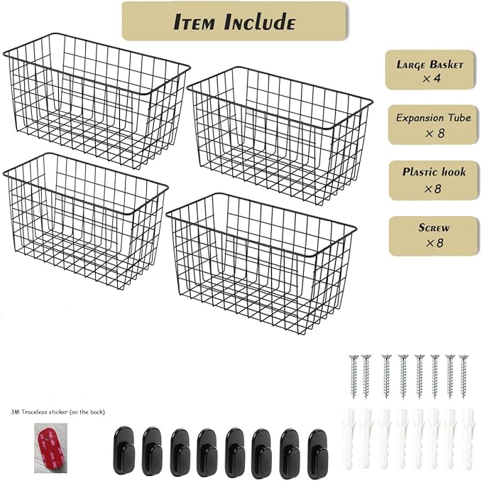 4 Pack【Extra Large】Hanging Kitchen Basket, Wire Storage Basket,