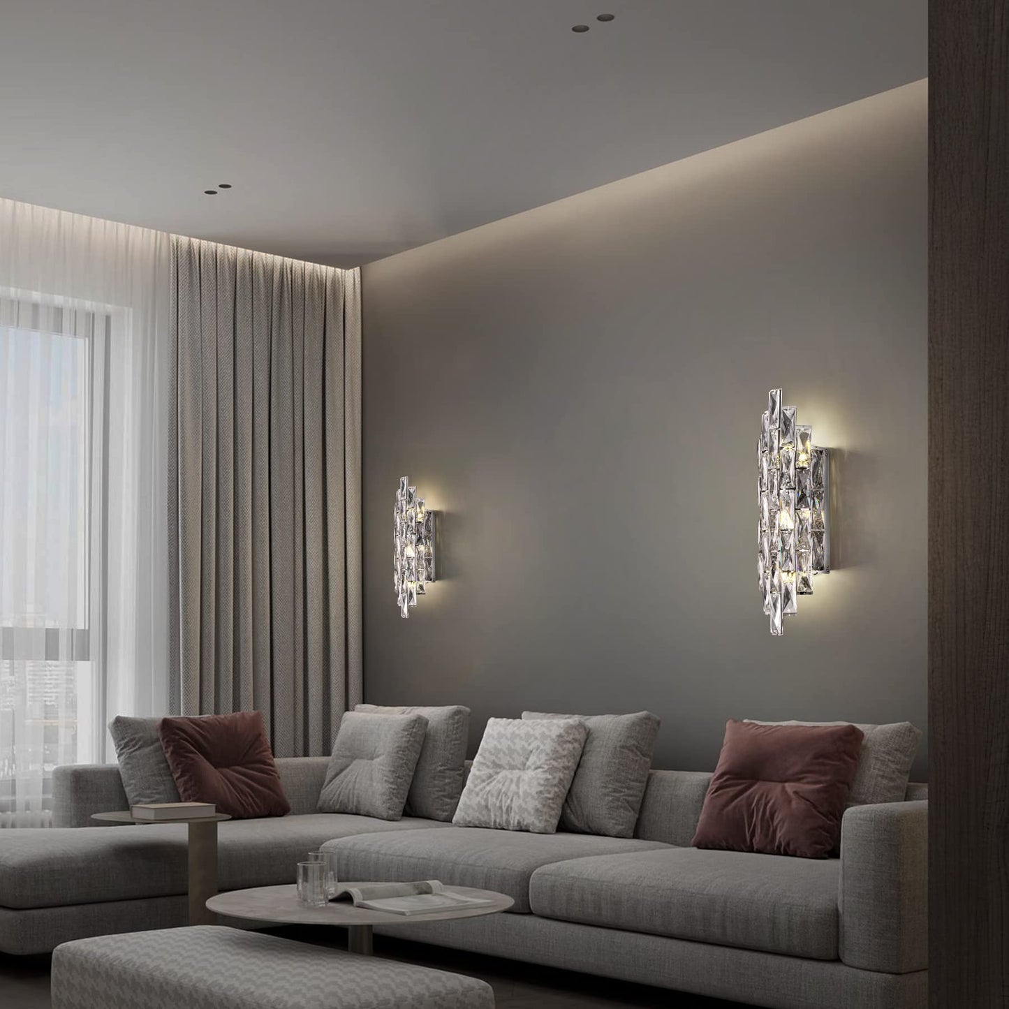 Modern Crystal Chrome Wall Sconces, Wall Light Fixtures, Indoor Wall Lamp, Vanity Wall Mount Lamps for Living Room Bedroom Bathroom Bedside Hallway Stairway