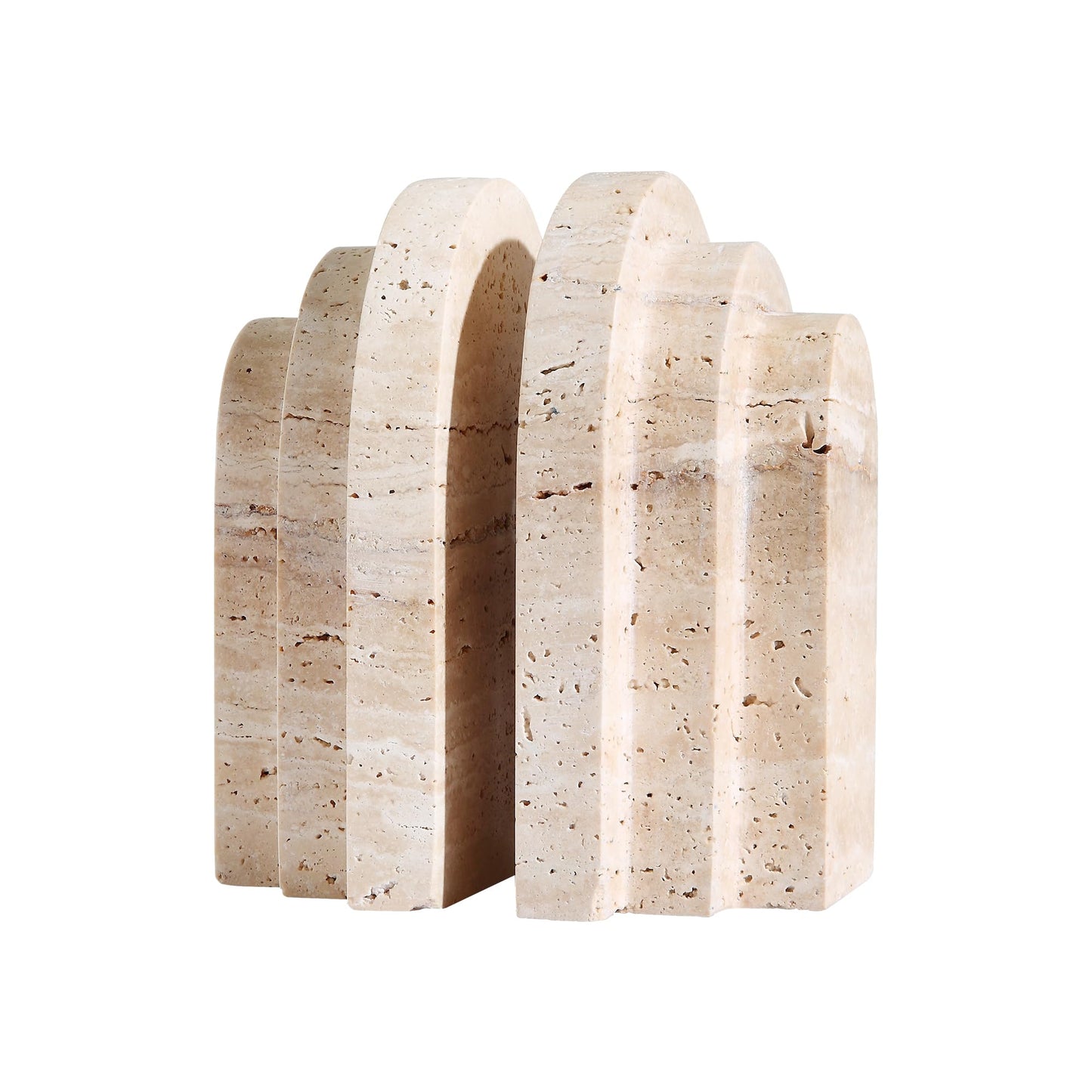 Natural Travertine Book Ends for Shelves Heavy 7.4 Lbs Non Slip Base