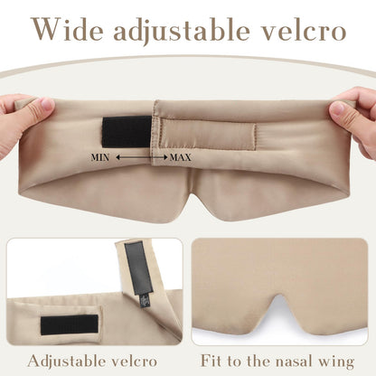 100% Mulberry Silk Sleep Mask Eye Mask for Women Man with Adjustable Band, for Side Sleeper Blackout Sleep Mask for Travel Rest and Office Large Size (Taupe)