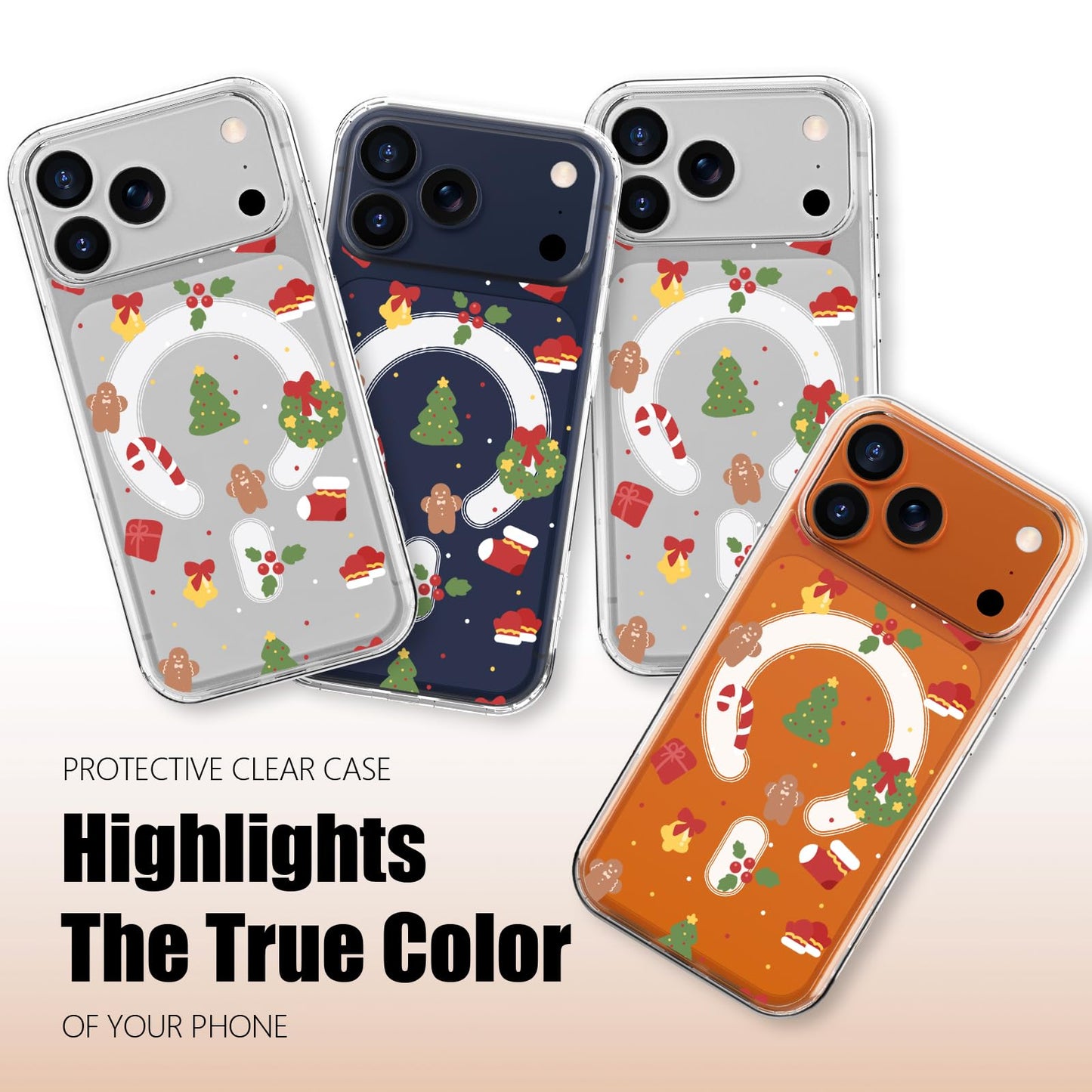 MAYCARI Christmas Phone Case for iPhone 17 Pro Max Compatible with Magnet Cute Wreath Candy Cane Clear Magnetic Phone Cover for Girls Women TPU Hard Back Shockproof Protective Case for Apple 17PM 6.9"