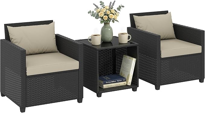 Outsunny 3 Piece Patio Furniture Set, Wicker Outdoor Bistro Set