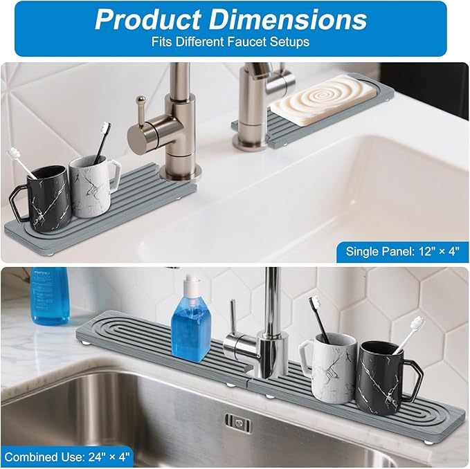 Faucet Mat for Kitchen Sink – 24"x4" Diatomite Stone Sink Splash Guard