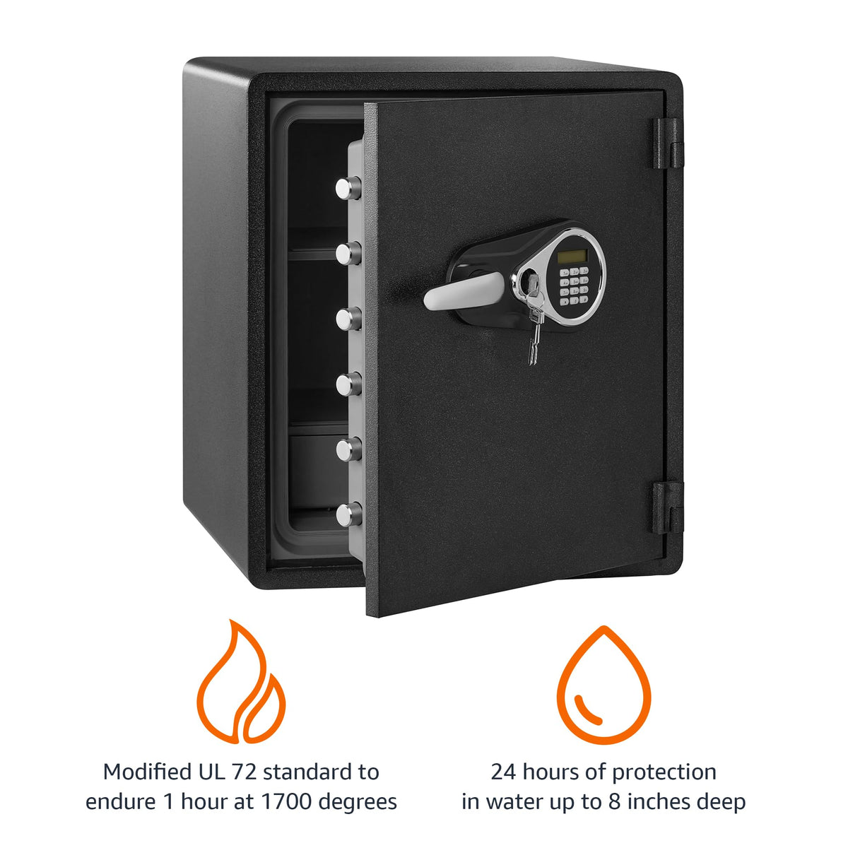 Amazon Basics Fireproof and Waterproof Safe Box with Digital Keypad Electronic Lock, Fire Resistant, Interior Lighting, Removable Shelf, for Home Use, 2.13 Cubic Feet, 24"H x 20.87"W x 19"D, Black
