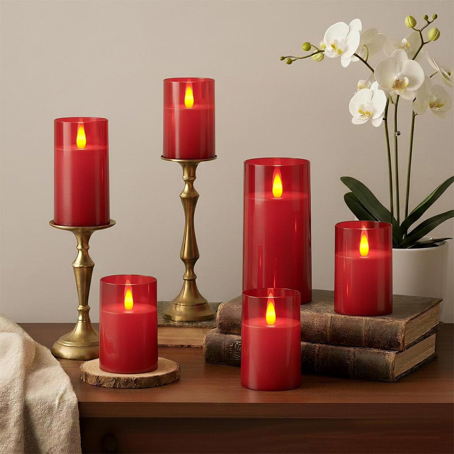 Raycare Independence Day Flameless Electronic Pillar Candles with Remote Timer- Battery Operated Realistic Flickering LED Fake Candle for 4th of July Patriotic Home Decor, Red,Set of 3(3"x4"5" 6")