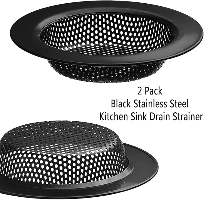 2 Pcs Black Stainless Steel Mesh Sink Drain Strainer, 3.54" Top/2.16" Kitchen