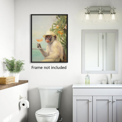 Yuaruo Funky Monkey Cocktail Canvas Wall Art, Retro Bar Cart Room Aesthetic Poster, Cute Funny Animal Painting Print, Cute Monkey on Vacation Dorm Apartment Wall Decor 12x16in Unframed