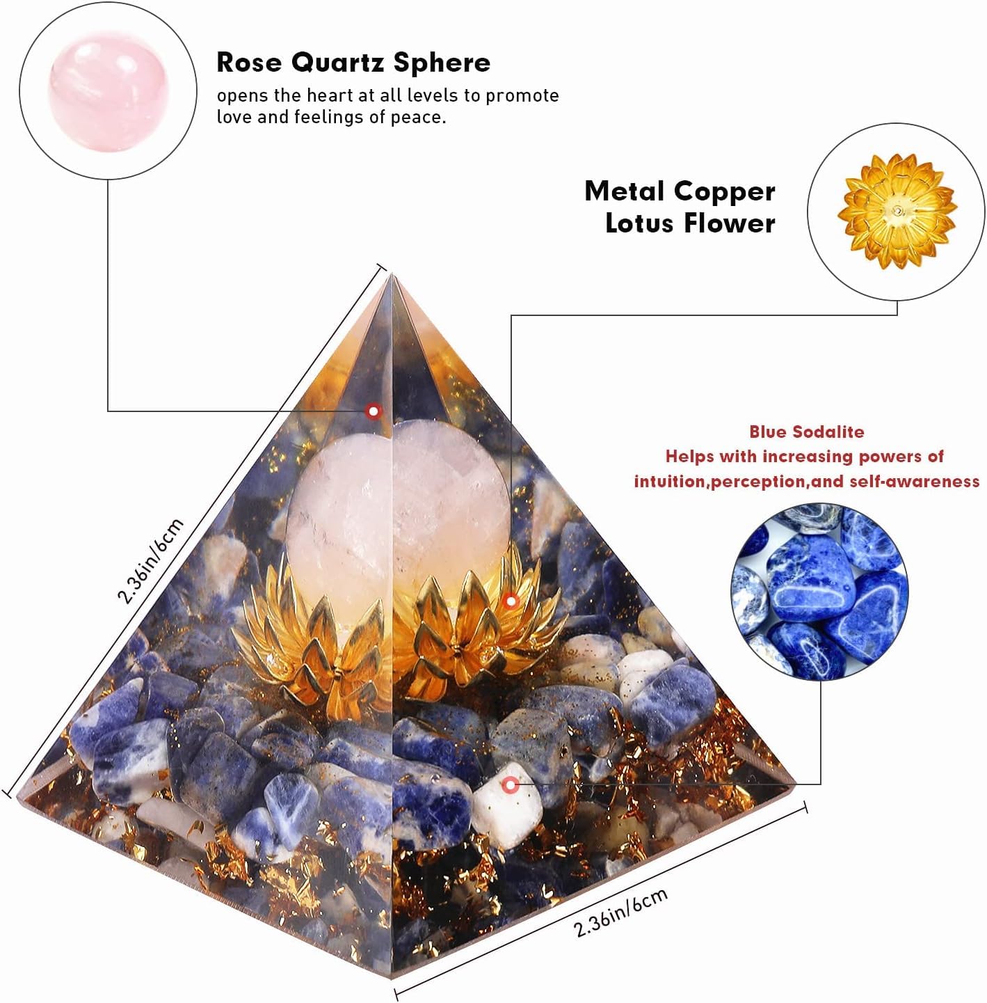 Flower of Life Crystal Pyramid, Orgonite Rose Quartz&Sodalite Healing Crystal Pyramids for Reduce Stress Chakra Reiki Healing Meditation Attracts Lucky and Success