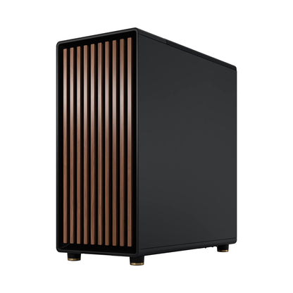Fractal Design North Charcoal Black Tempered Glass Dark - Wood Walnut front - Glass side panel - Two 140mm Aspect PWM fans included - Type C USB - ATX Airflow Mid Tower PC Gaming Case