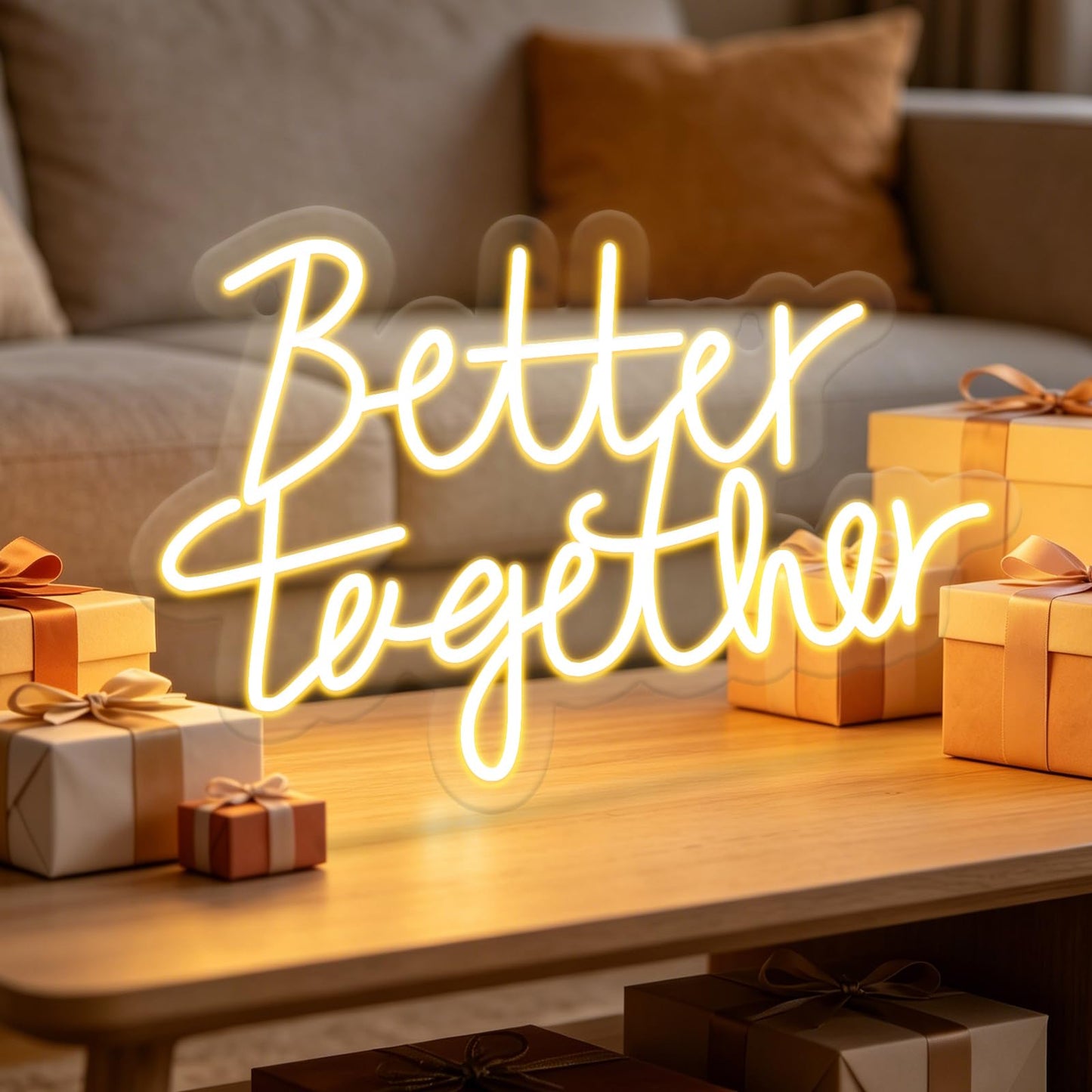 Miootly Better Together Neon Sign, LED Neon Sign Wall Decor for Wedding Bedroom Christmas Valentine's Day Women Birthday Gift Living Room Home Decor, 16"x 12" USB Powered 10 Brightness Settings Light