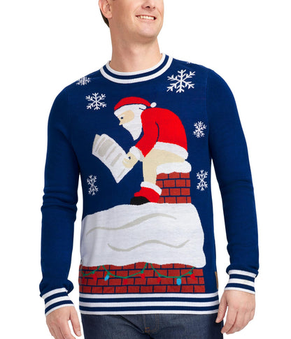 Tipsy Elves Men's Ugly Christmas Sweaters - Funny Christmas Sweaters for Men - Fun Holiday Pullovers - Men's Hilarious Blue Pooping Santa Claus Ugly Christmas Sweater Size X-Large
