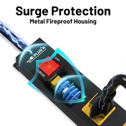 Power Strip 2700J Surge Protector, 6 Outlet Heavy Duty Power Strips with Flat Plug and 6FT Long Cord, Wall Mountable Metal Outlet Strip for Desk, Garage, Workbench and Kitchen