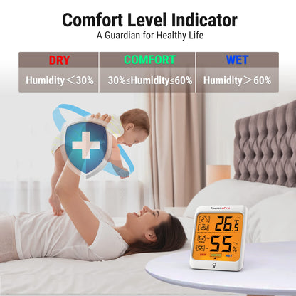 ThermoPro TP53 Hygrometer Digital Indoor Room Lab Greenhouse Thermometer Temperature Humidity Monitor Gauge Indicator for Nursery Home Office with Touch Backlight Amphibians Hygrometer