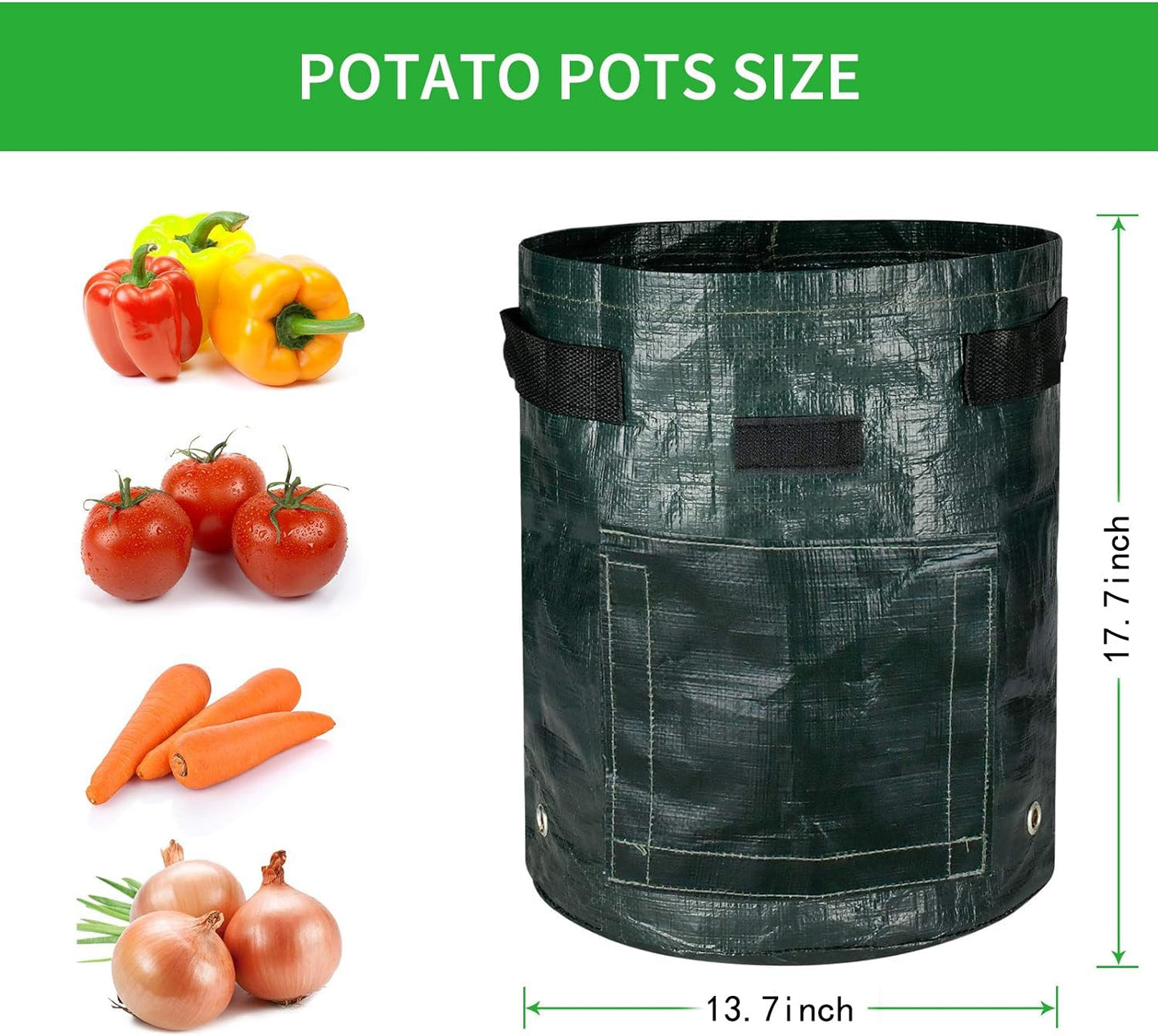 iPower Potato Grow Bags 10 Gallon 4 Pack with Flap, Sturdy Handles and Harvest Windows, Thick PE Fabric Planter Pots for Potato, Tomato, Carrot, Onion, Carrot, Vegetable and Fruits, Green