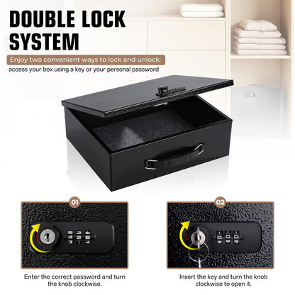Fireproof Safe Lock Box Metal, Fire Proof Safe for Home Documents, Portable Security Box with Dual Combination and Key Lock for Personal Items,Passport, Money, X Large 13.2" x 11" x 4.13"