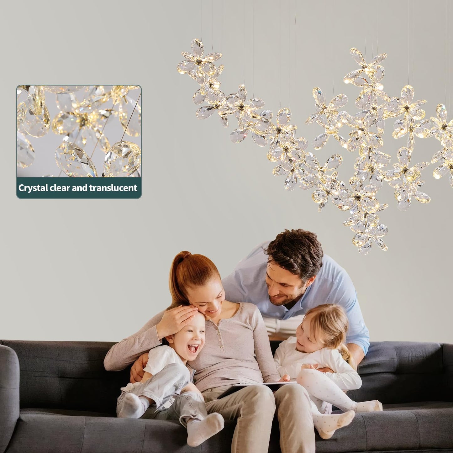 HAILUNBAO Rectangle Modern Dining Room Chandelier Kitchen Island K9 Crystal Raindrop Chandelier Sliver Linear Flower Chandelier for Dining Room Rain Drop Bling Lamps Kitchen Chandeliers Over Island