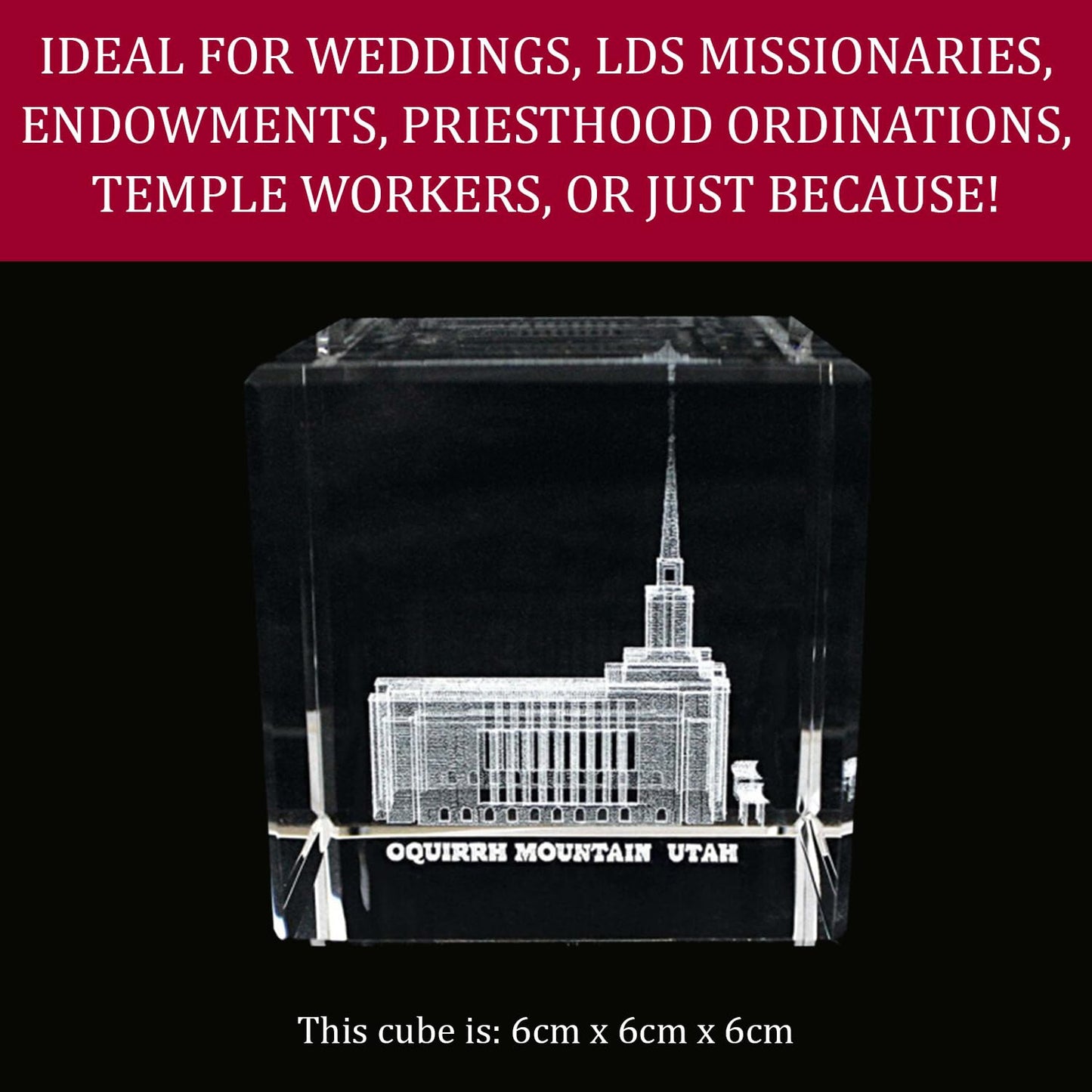 Ringmasters Crystal Cube Desk Decor LDS Temple Paper Weights for Office Desk | Christian Home Decor, (Oquirrh Mountain Utah)