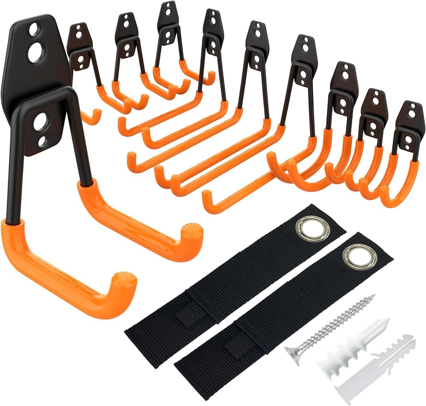 Kitmiido Steel Garage Storage Hooks - 12 Pack Anti-Slip Coating, Heavy Duty Wall Mount Hooks for Hanging Bike, Ladder, Garden Tools (Orange)
