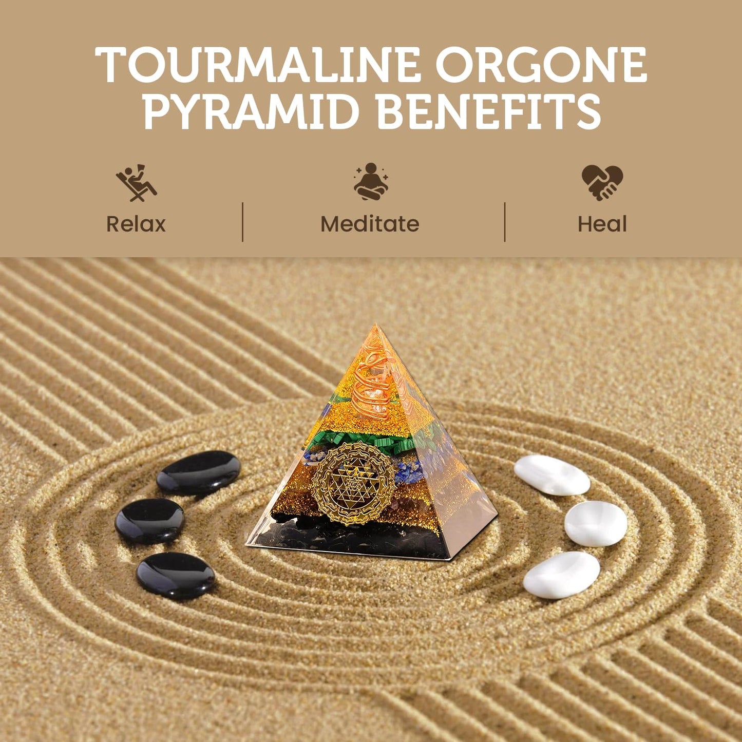 Tourmaline Orgone Pyramid Charged for Wealth, Happiness, and Good Fortune, Genuine Crystals and Healing Stones, Malachite, Lapis Lazuli, Amethyst, orgonite Chakra Pyramid Crystal, Energy Generator