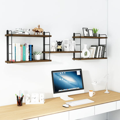 MXCSE Wall Shelves, Wall Mounted Bookshelves, DIY Floating Shelves for Wall, Wood Hanging Book Shelves for Room, Bedroom, Living Room, Easy Installation (Brown, 50W x 17H)